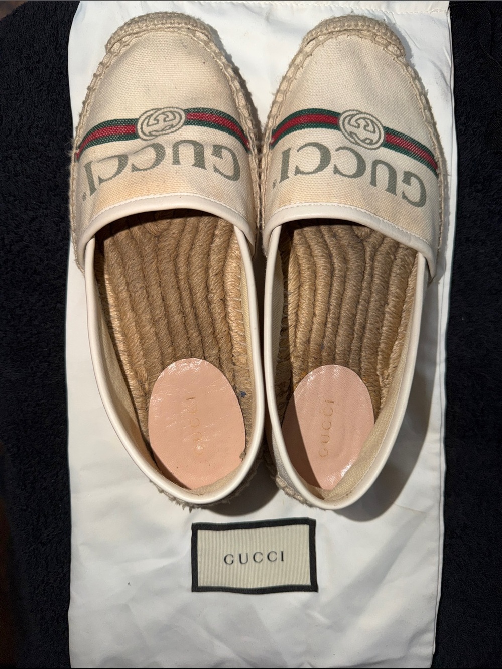 Gucci Cream Canvas Espadrilles with Green-Red Web Stripe